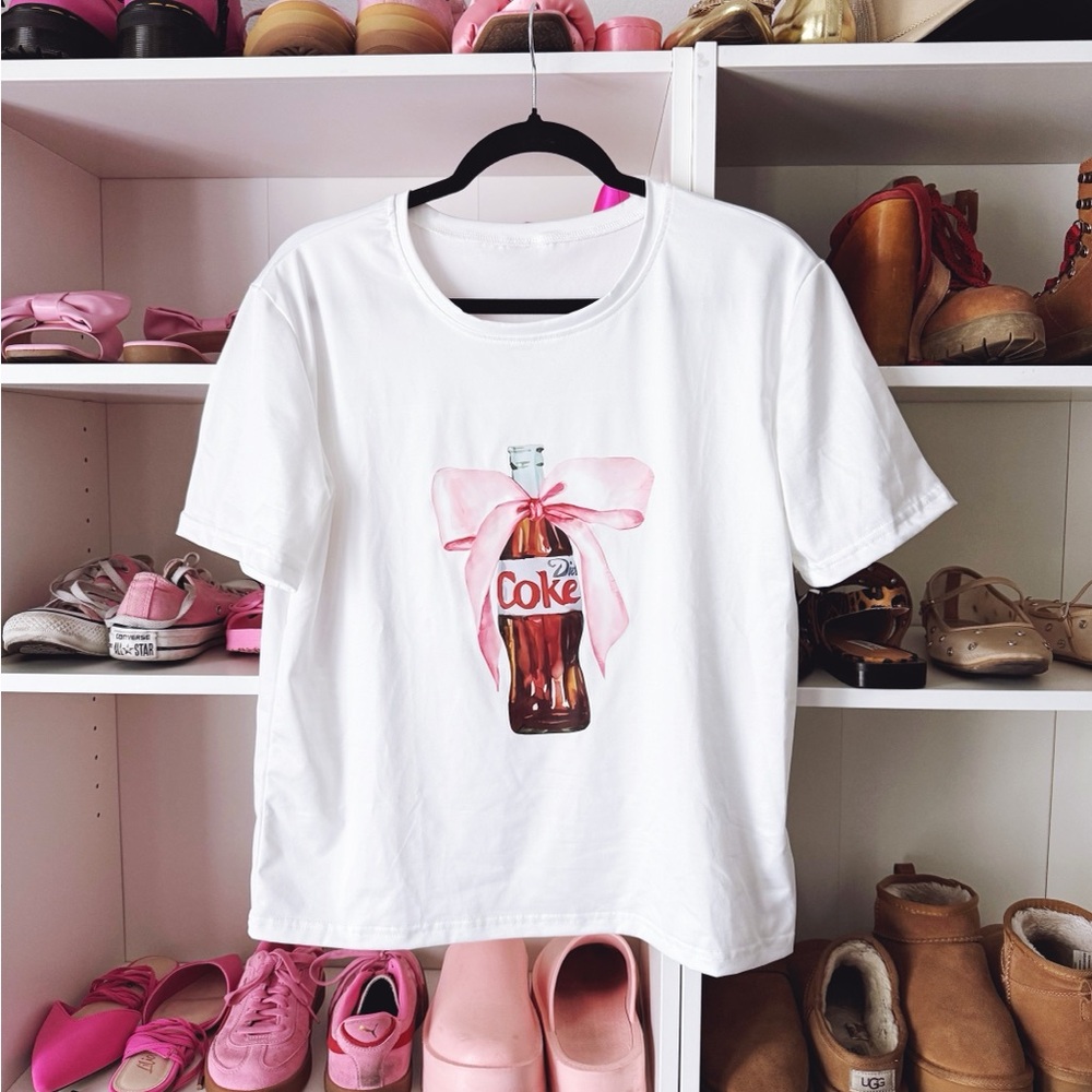 Diet Coke (Coca-Cola) Women's White Tee with Pink Ribbon Graphic